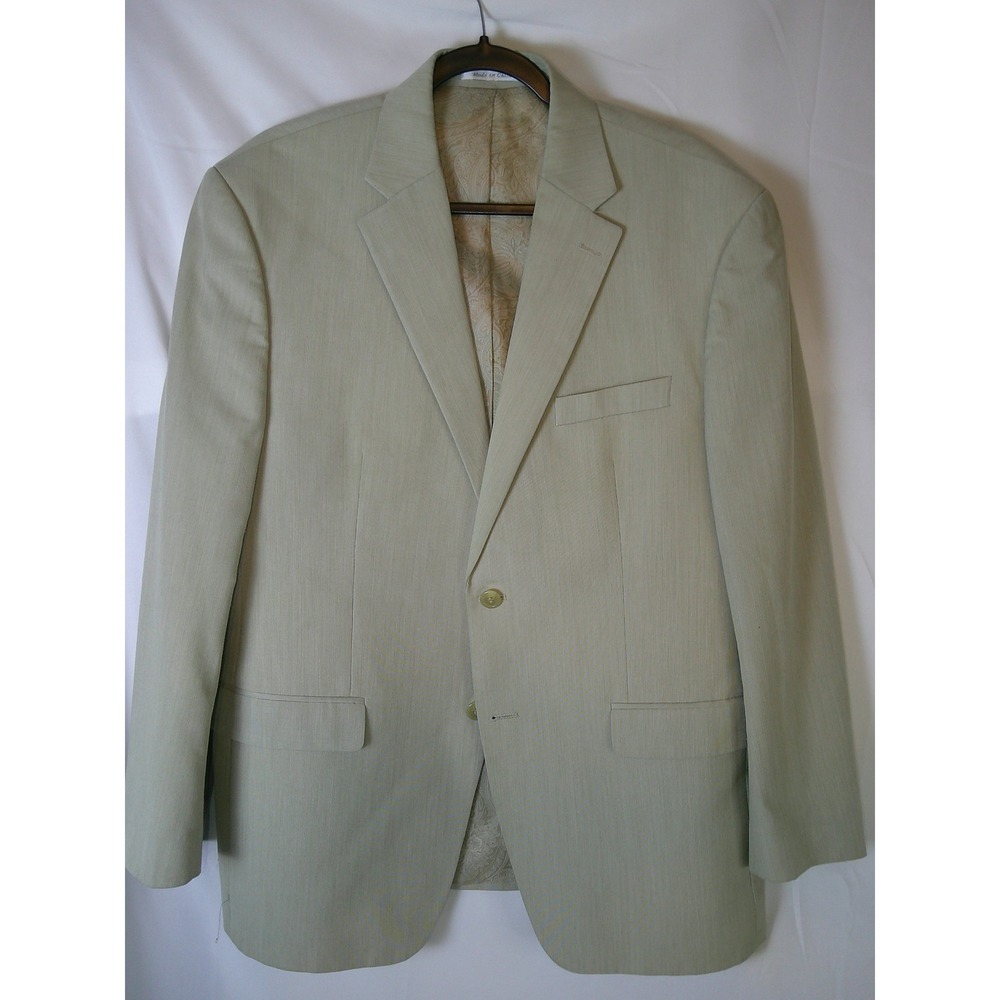 Chaps Men's Tan Herringbone Two Button Blazer Suit Jacket Sportscoat Size 42R